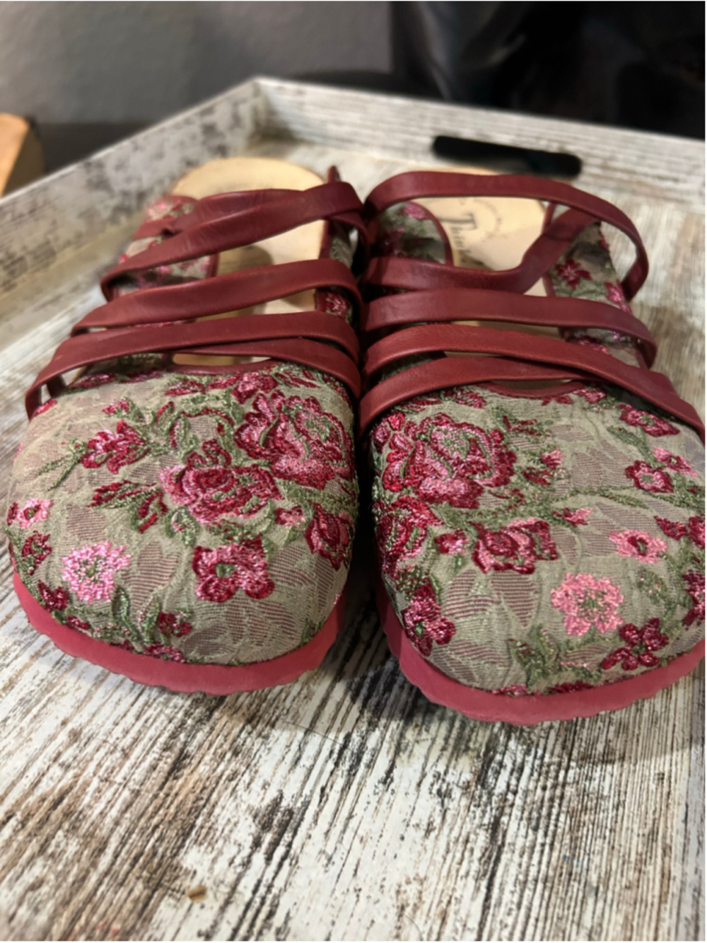 Women's Think! Floral Embroidered Clogs, Red and Green 41